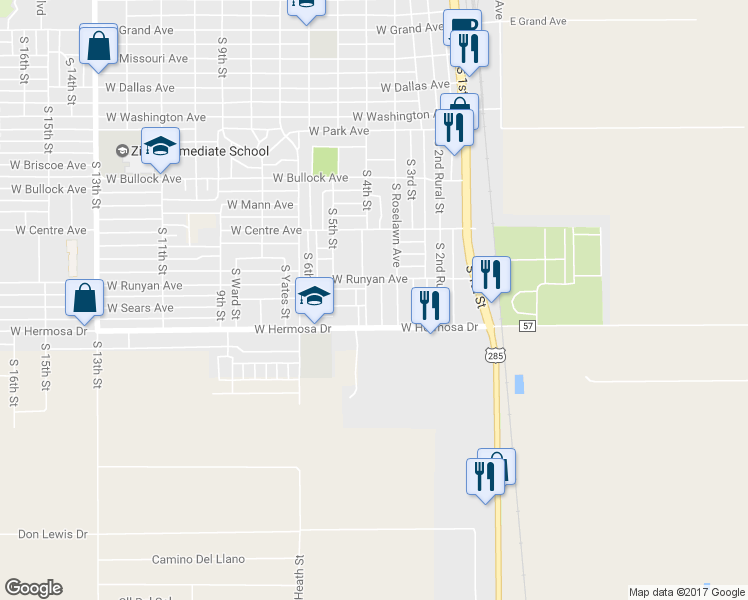 map of restaurants, bars, coffee shops, grocery stores, and more near 1109 South 4th Street in Artesia