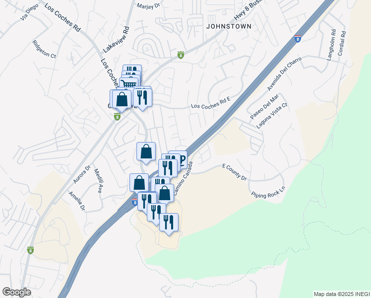 map of restaurants, bars, coffee shops, grocery stores, and more near 13461 Lori Place in El Cajon