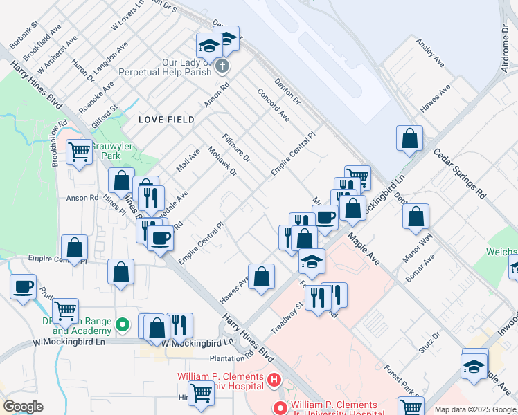 map of restaurants, bars, coffee shops, grocery stores, and more near in Dallas