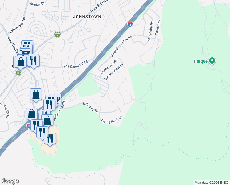 map of restaurants, bars, coffee shops, grocery stores, and more near 13663 Stonybrook Lane in El Cajon