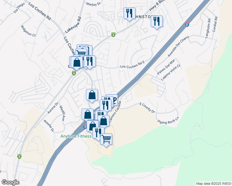 map of restaurants, bars, coffee shops, grocery stores, and more near 13461 Lori Place in El Cajon