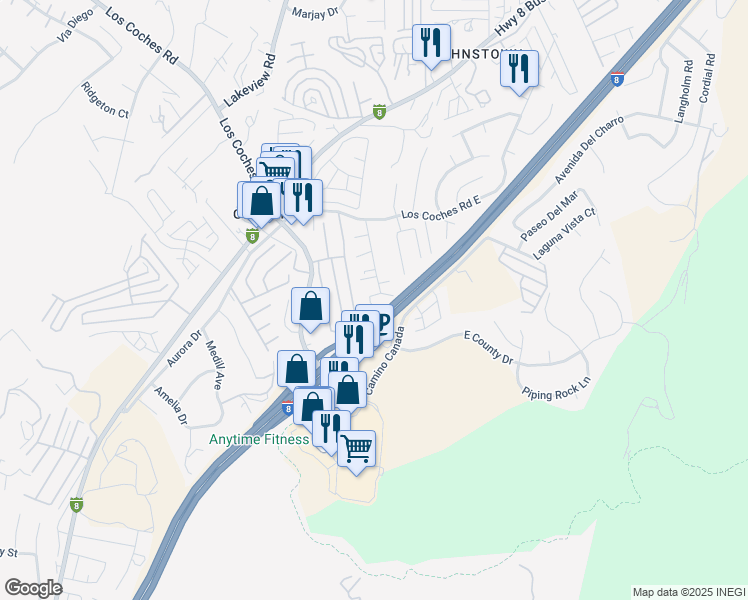 map of restaurants, bars, coffee shops, grocery stores, and more near 8506 Calle De Buena Fe in El Cajon