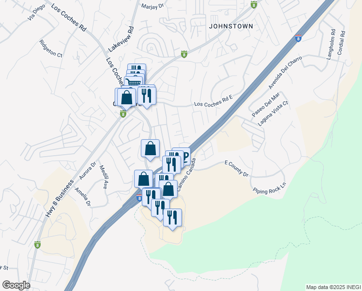 map of restaurants, bars, coffee shops, grocery stores, and more near 8506 Calle De Buena Fe in El Cajon