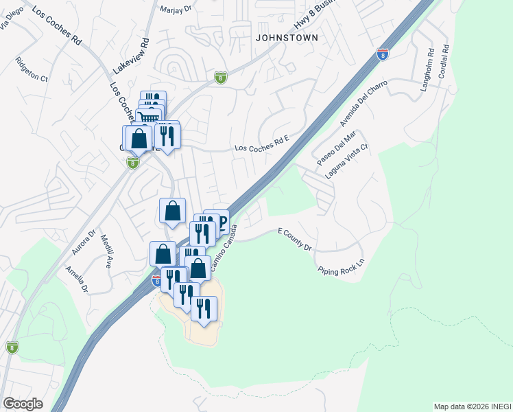 map of restaurants, bars, coffee shops, grocery stores, and more near 13865 Camino Canada in El Cajon