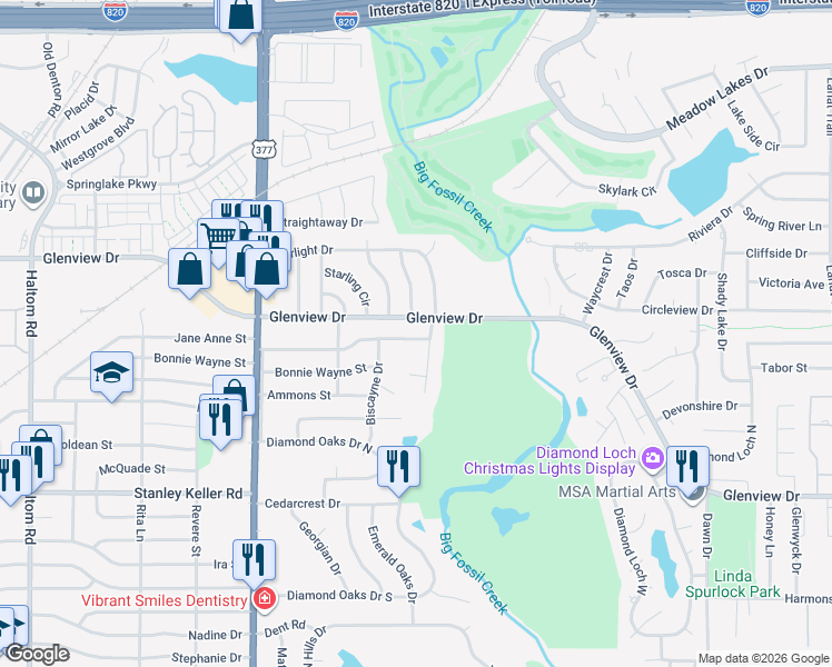 map of restaurants, bars, coffee shops, grocery stores, and more near 5820 Jane Anne Street in Haltom City