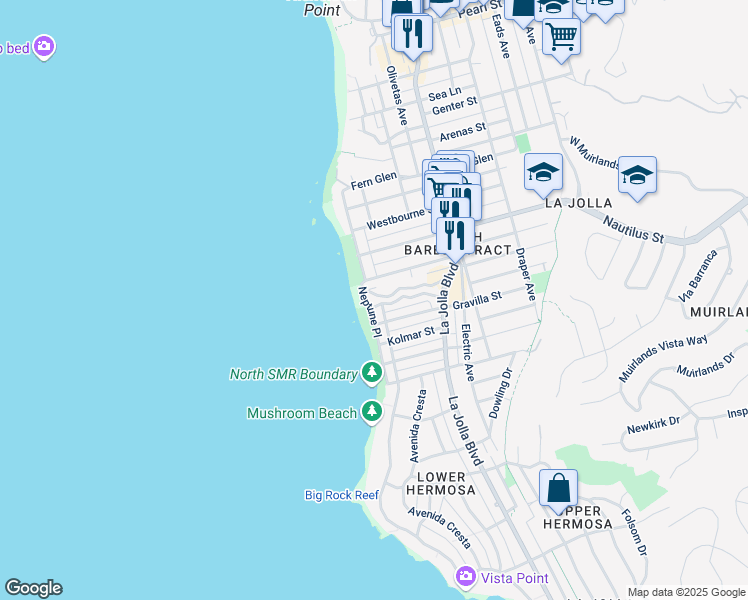 map of restaurants, bars, coffee shops, grocery stores, and more near in San Diego County