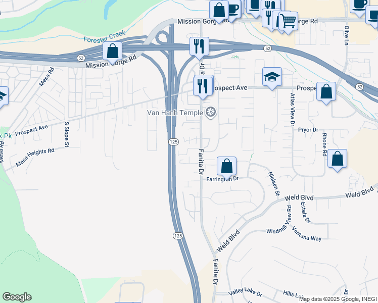 map of restaurants, bars, coffee shops, grocery stores, and more near 9023 Watson Place in Santee