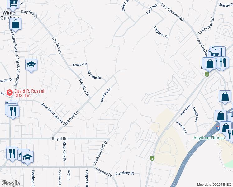 map of restaurants, bars, coffee shops, grocery stores, and more near 12529 Hay Court in El Cajon