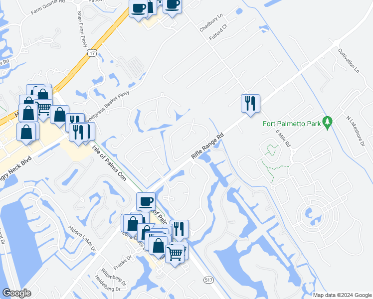 map of restaurants, bars, coffee shops, grocery stores, and more near 2071 Order Court in Mount Pleasant