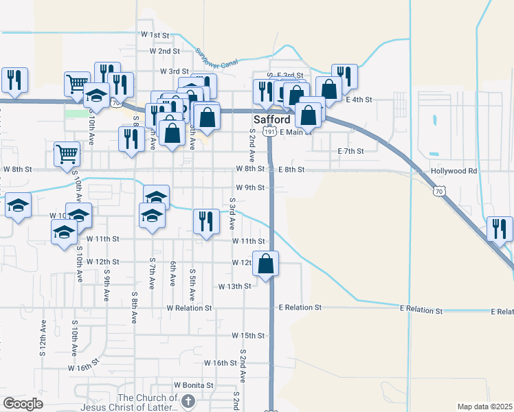 map of restaurants, bars, coffee shops, grocery stores, and more near 918 South 1st Avenue in Safford