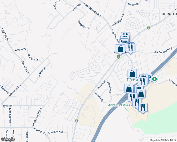 map of restaurants, bars, coffee shops, grocery stores, and more near 13162 Highway 8 Business in El Cajon