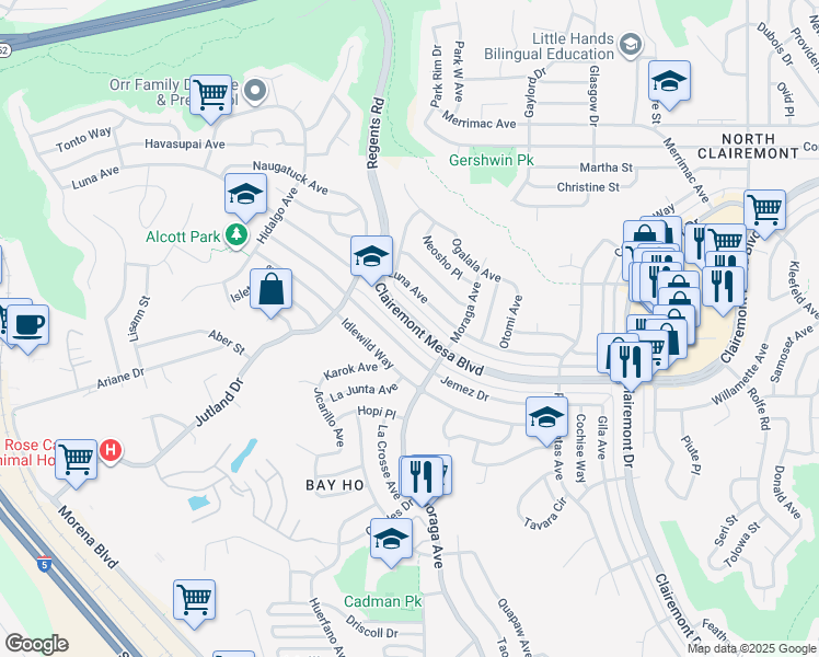 map of restaurants, bars, coffee shops, grocery stores, and more near 3329 Clairemont Mesa Boulevard in San Diego
