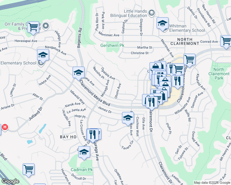 map of restaurants, bars, coffee shops, grocery stores, and more near 3442 Luna Avenue in San Diego