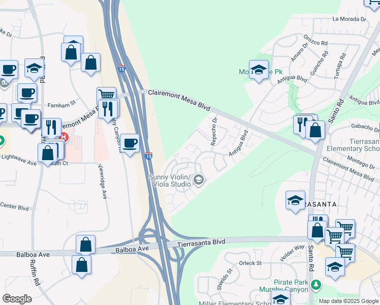 map of restaurants, bars, coffee shops, grocery stores, and more near 9834 Apple Tree Drive in San Diego
