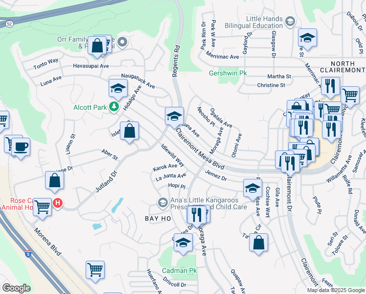 map of restaurants, bars, coffee shops, grocery stores, and more near 3284 Idlewild Way in San Diego