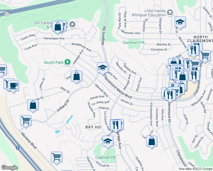 map of restaurants, bars, coffee shops, grocery stores, and more near 3284 Idlewild Way in San Diego