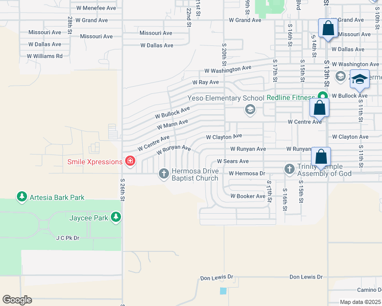 map of restaurants, bars, coffee shops, grocery stores, and more near 1303 South 23rd in Artesia