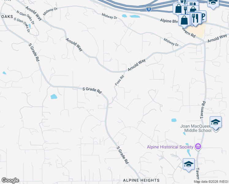 map of restaurants, bars, coffee shops, grocery stores, and more near 1746 Foss Road in Alpine