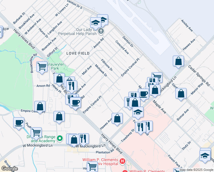 map of restaurants, bars, coffee shops, grocery stores, and more near in Dallas