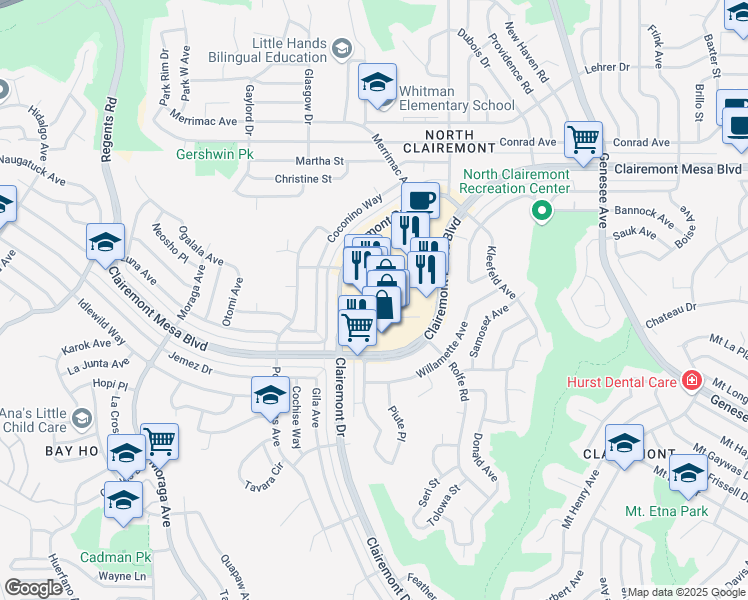 map of restaurants, bars, coffee shops, grocery stores, and more near 3972 Clairemont Mesa Boulevard in San Diego