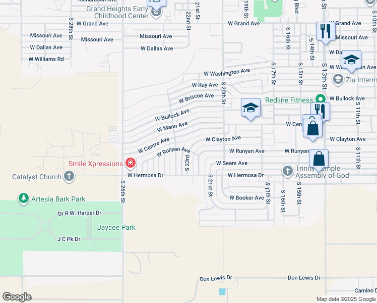 map of restaurants, bars, coffee shops, grocery stores, and more near 1303 South 23rd in Artesia