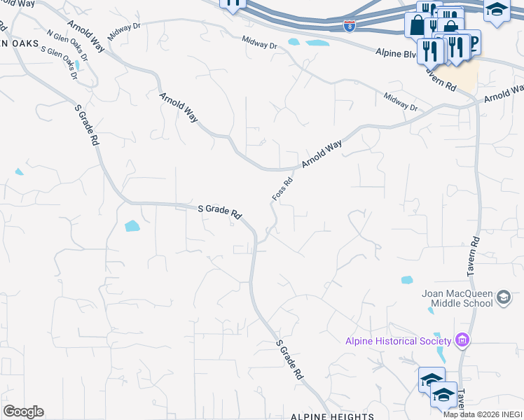 map of restaurants, bars, coffee shops, grocery stores, and more near 1714 Foss Road in Alpine