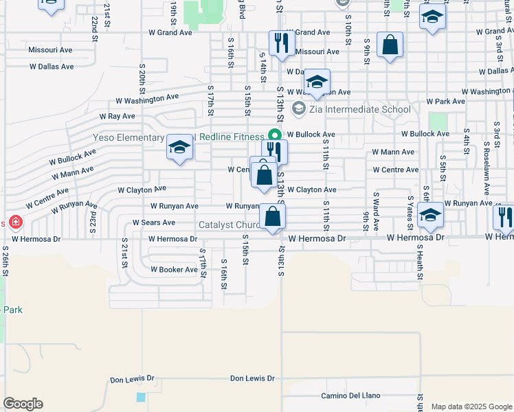 map of restaurants, bars, coffee shops, grocery stores, and more near 1408 West Runyan Avenue in Artesia