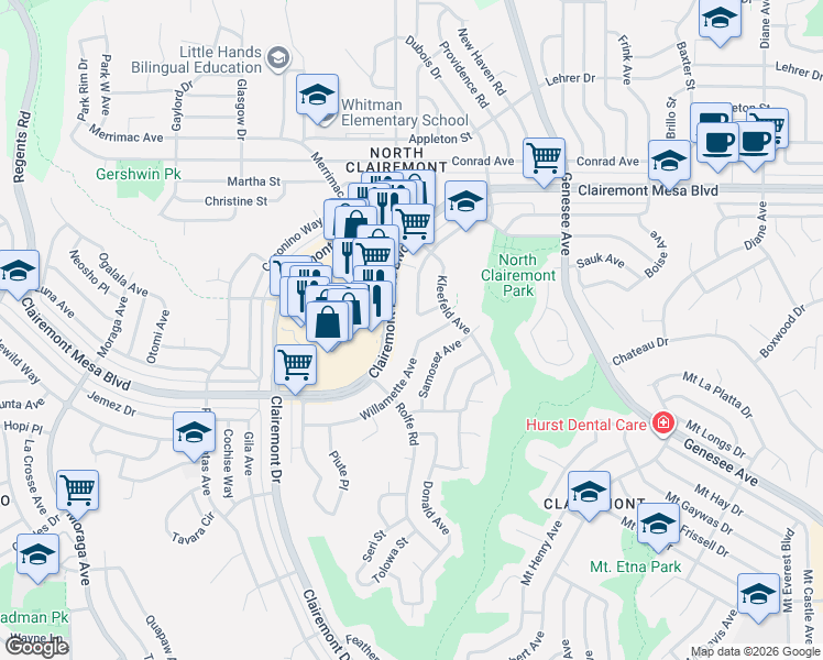 map of restaurants, bars, coffee shops, grocery stores, and more near 4132 Bannock Avenue in San Diego