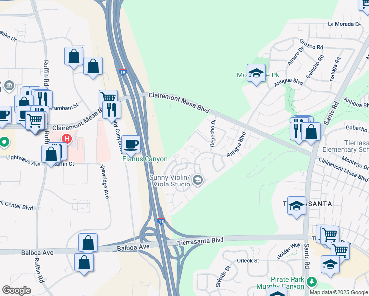 map of restaurants, bars, coffee shops, grocery stores, and more near 9844 Apple Tree Drive in San Diego