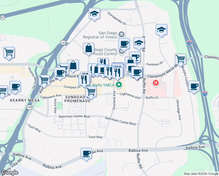 map of restaurants, bars, coffee shops, grocery stores, and more near 9242 Lightwave Avenue in San Diego