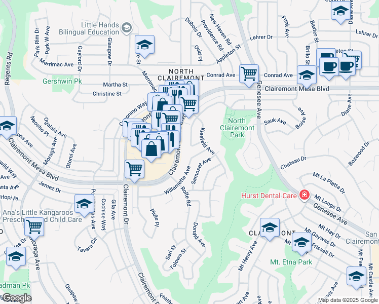 map of restaurants, bars, coffee shops, grocery stores, and more near 4132 Bannock Avenue in San Diego