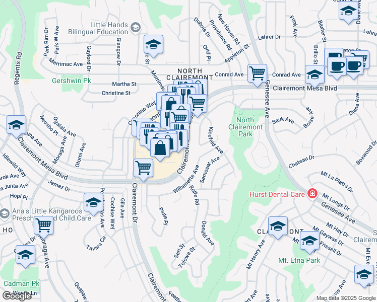 map of restaurants, bars, coffee shops, grocery stores, and more near 4132 Bannock Avenue in San Diego