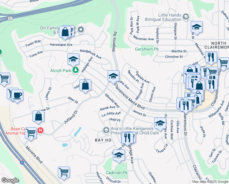map of restaurants, bars, coffee shops, grocery stores, and more near 3219 Clairemont Mesa Boulevard in San Diego