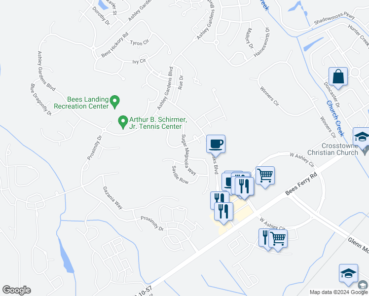 map of restaurants, bars, coffee shops, grocery stores, and more near 339 Twelve Oaks Drive in Charleston