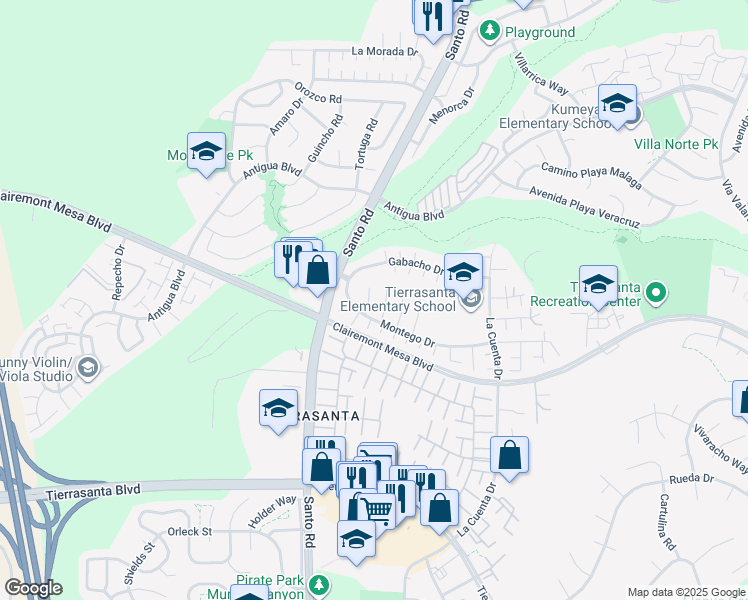 map of restaurants, bars, coffee shops, grocery stores, and more near 5495 Azores Court in San Diego