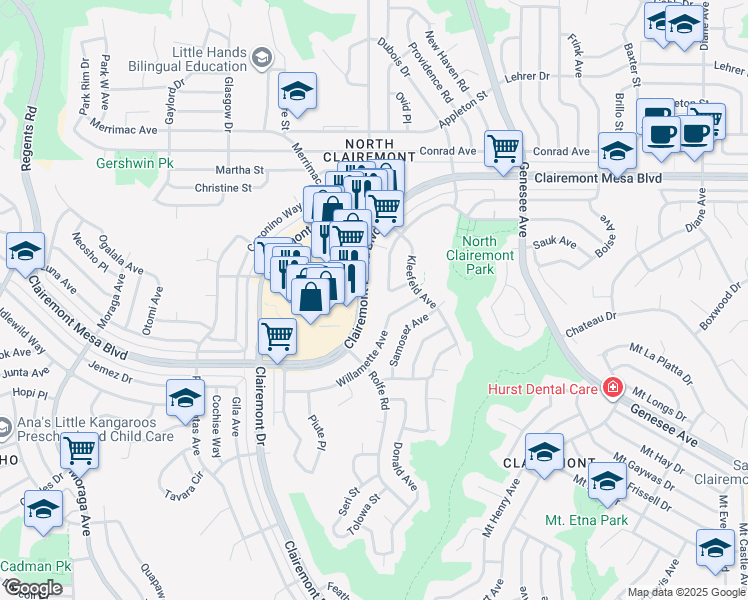 map of restaurants, bars, coffee shops, grocery stores, and more near 4132 Bannock Avenue in San Diego