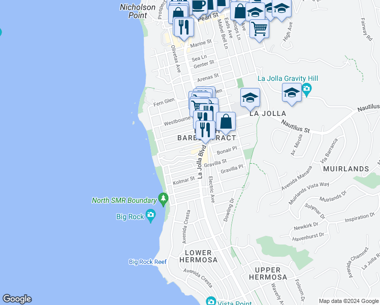 map of restaurants, bars, coffee shops, grocery stores, and more near 372 Playa Del Norte Street in San Diego