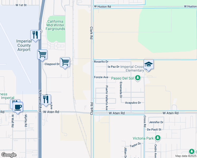 map of restaurants, bars, coffee shops, grocery stores, and more near 281 Fonzie Avenue in Imperial