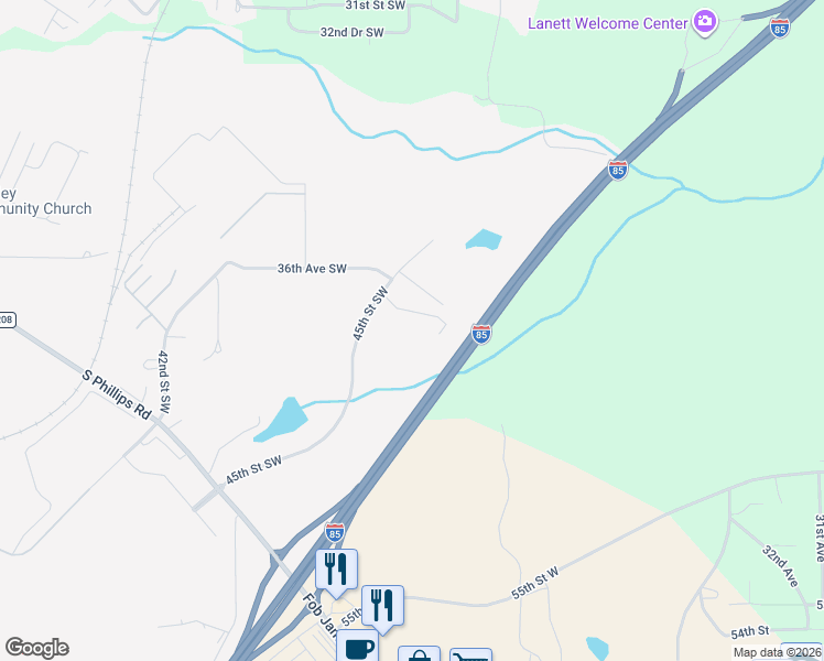 map of restaurants, bars, coffee shops, grocery stores, and more near 3509 45th Street Southwest in Lanett