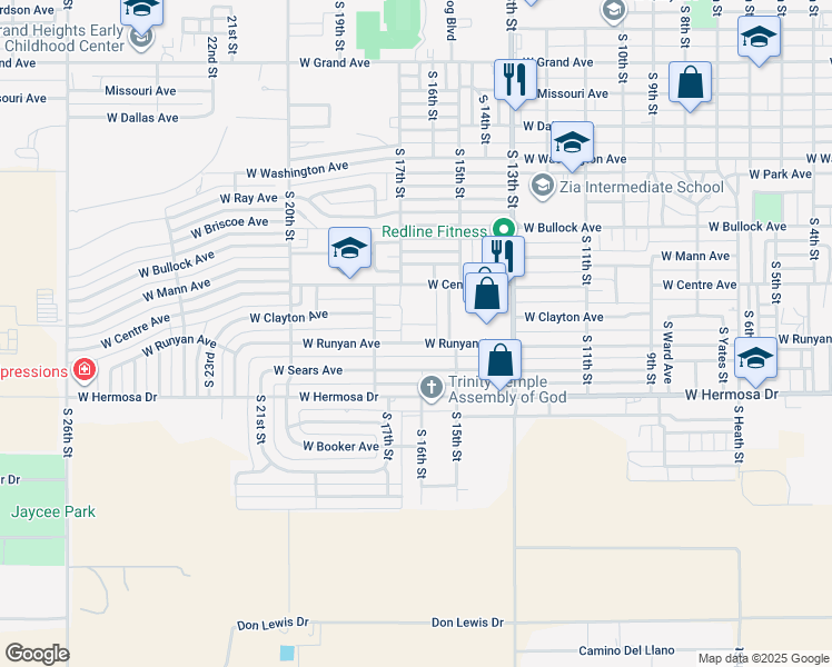 map of restaurants, bars, coffee shops, grocery stores, and more near 1608 West Runyan Avenue in Artesia