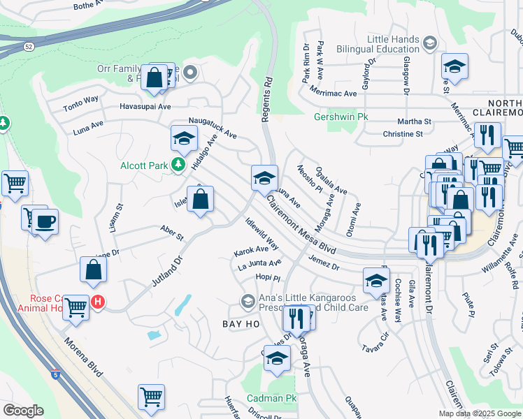 map of restaurants, bars, coffee shops, grocery stores, and more near 3222 Jemez Drive in San Diego