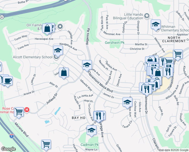 map of restaurants, bars, coffee shops, grocery stores, and more near 3283 Luna Avenue in San Diego