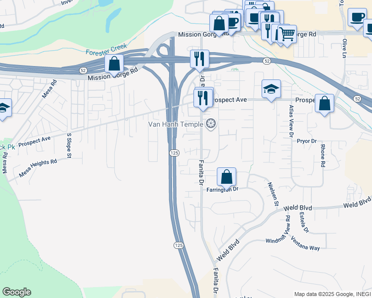 map of restaurants, bars, coffee shops, grocery stores, and more near 8533 Elliot Lane in Santee