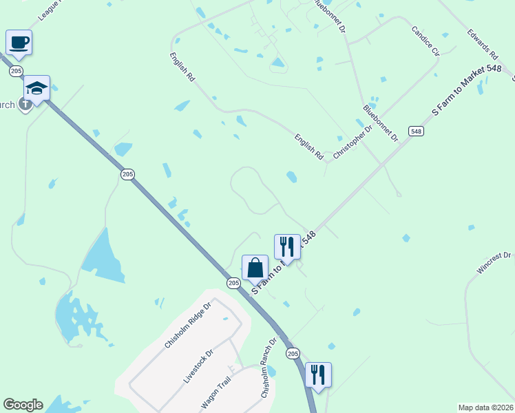 map of restaurants, bars, coffee shops, grocery stores, and more near 453 Silver Spur Trail in Rockwall