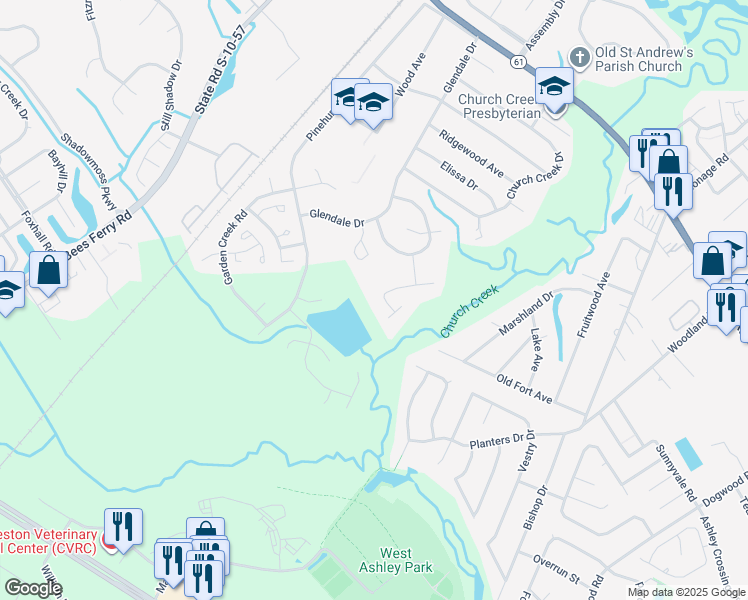 map of restaurants, bars, coffee shops, grocery stores, and more near 2065 Marsh Flower Lane in Charleston