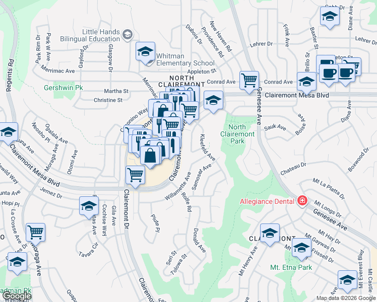 map of restaurants, bars, coffee shops, grocery stores, and more near 4132 Bannock Avenue in San Diego