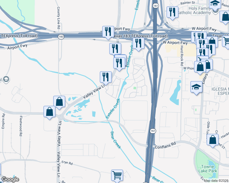 map of restaurants, bars, coffee shops, grocery stores, and more near 1800 Fuller Wiser Road in Euless