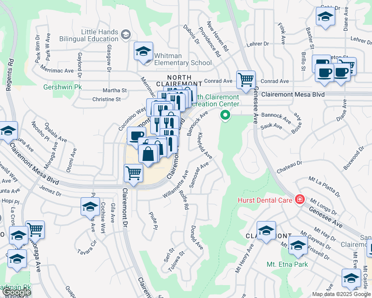 map of restaurants, bars, coffee shops, grocery stores, and more near 4132 Bannock Avenue in San Diego