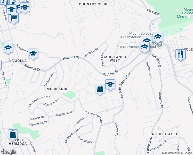 map of restaurants, bars, coffee shops, grocery stores, and more near 1640 El Paso Real in San Diego