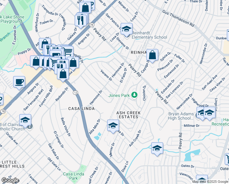 map of restaurants, bars, coffee shops, grocery stores, and more near 1514 Tranquilla Drive in Dallas